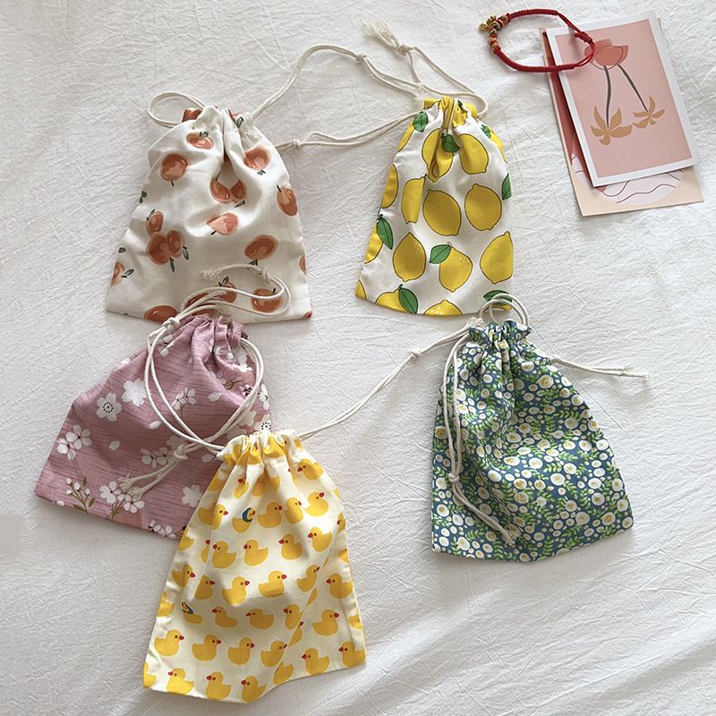 Travel Storage Cotton Bag Drawstring Multi-Purpose. Yellow Orange-cotton material