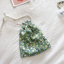 Travel Storage Cotton Bag Drawstring Multi-Purpose. Green background bubble flower-cotton material