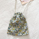 Travel Storage Cotton Bag Drawstring Multi-Purpose. Green small floral-cotton material