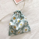 Travel Storage Cotton Bag Drawstring Multi-Purpose. Light green Daisy-cotton material