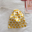 Travel Storage Cotton Bag Drawstring Multi-Purpose. Small yellow duck-cotton material