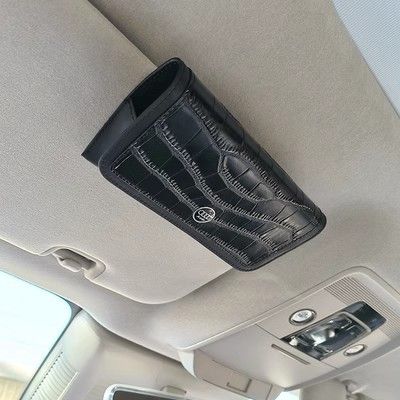 Genuine Leather Car Glasses Clip Sun Visor Holder Black (car logo optional)