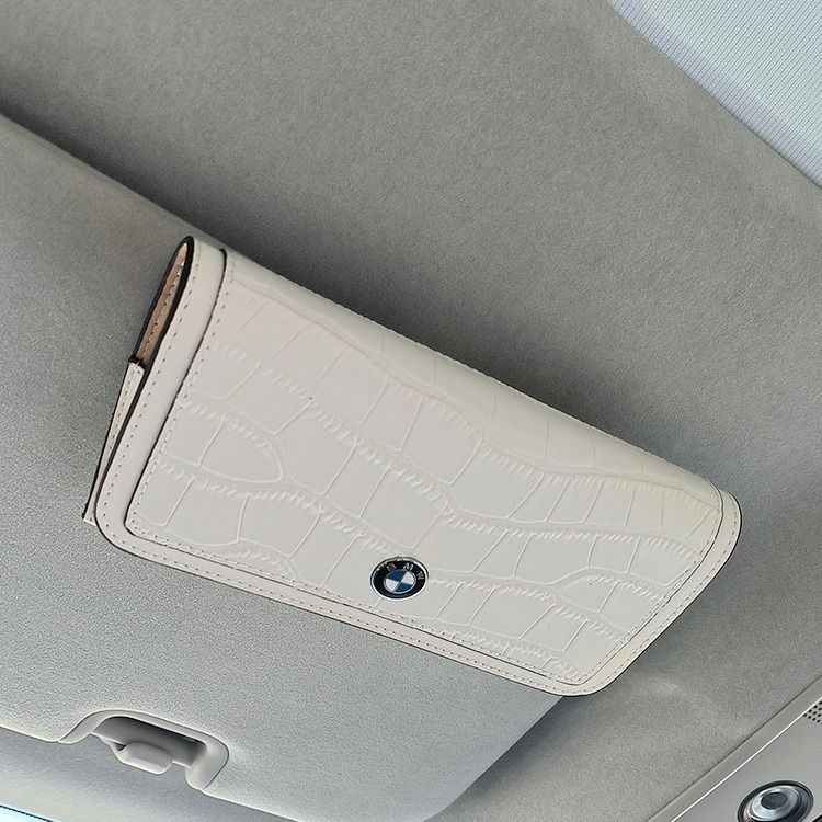 Genuine Leather Car Glasses Clip Sun Visor Holder Black (car logo optional)