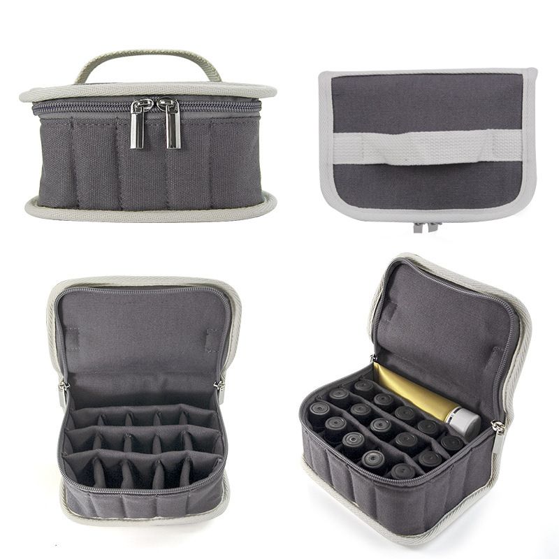 Canvas Makeup Storage Box 16 Compartments Travel Gray 17*12*9