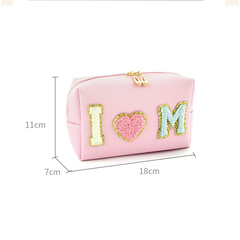 Cute PU Cube Makeup Bag Waterproof Travel Toiletry Pink