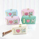 Cute PU Cube Makeup Bag Waterproof Travel Toiletry Lake Blue