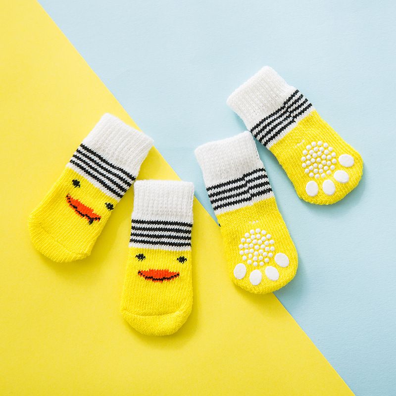 Foot art mouse Pet Socks Cartoon Anti Slip Yellow Duck M [recommended foot width: approximately 4 cm] 2.5-6kg net weight