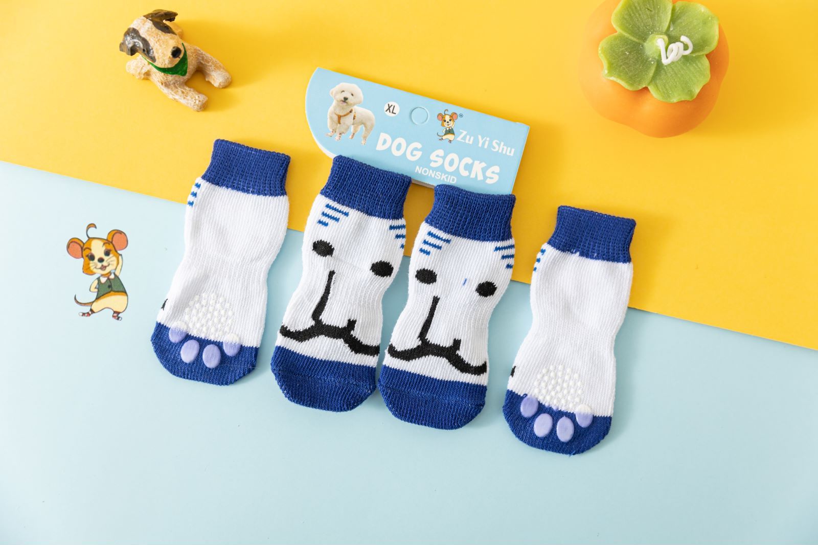 Foot art mouse Pet Socks Cartoon Anti Slip Blue Beard S [recommended foot width is about 3.3] 2.5kg within