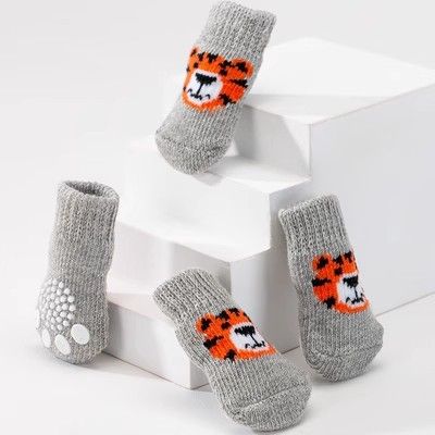 Foot art mouse Pet Socks Cartoon Anti Slip Gray Tiger S [recommended foot width is about 3.3] 2.5kg within