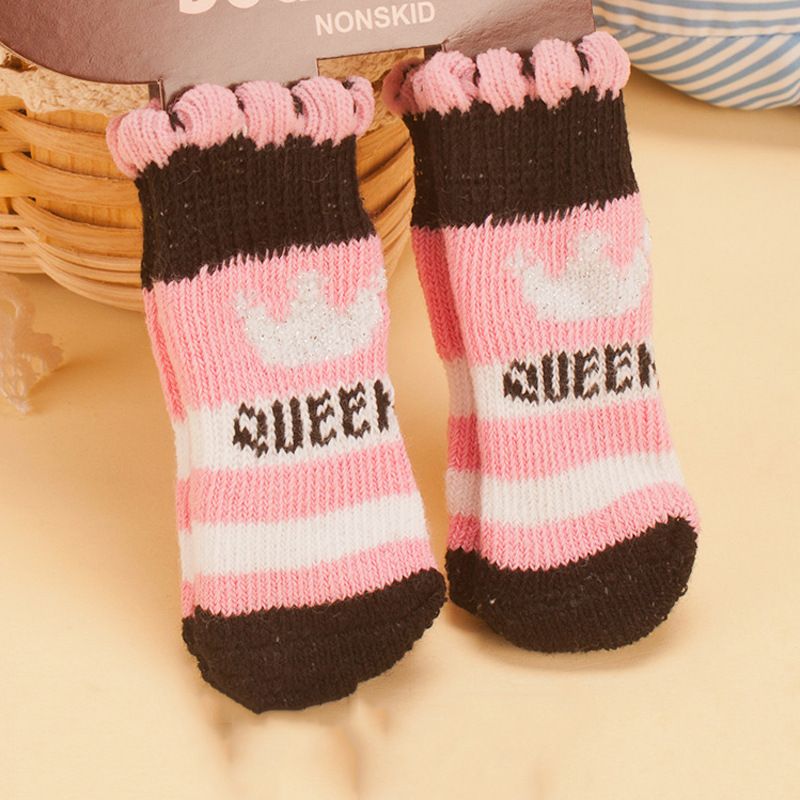 Foot art mouse Pet Socks Cartoon Anti Slip Pink Crown Xl-super large [recommended within 5.5] 11-16kg within