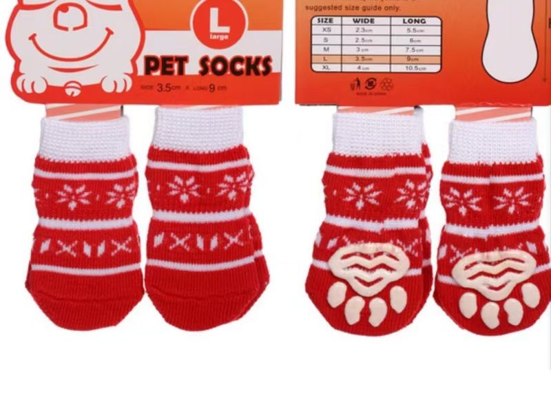 Foot art mouse Pet Socks Cartoon Anti Slip Red snow cute socks Xl-super large [recommended within 5.5] 11-16kg within