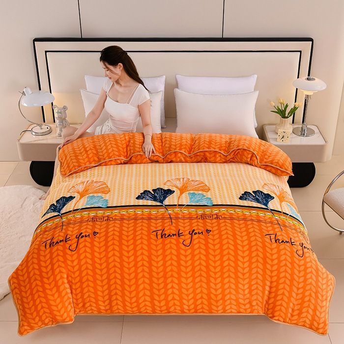 Milk Velvet Quilt Cover Double Sided Fleece Ginkgo leaf 180x220cm