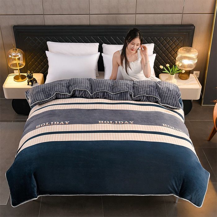 Milk Velvet Quilt Cover Double Sided Fleece Fashionable stripes 180x220cm