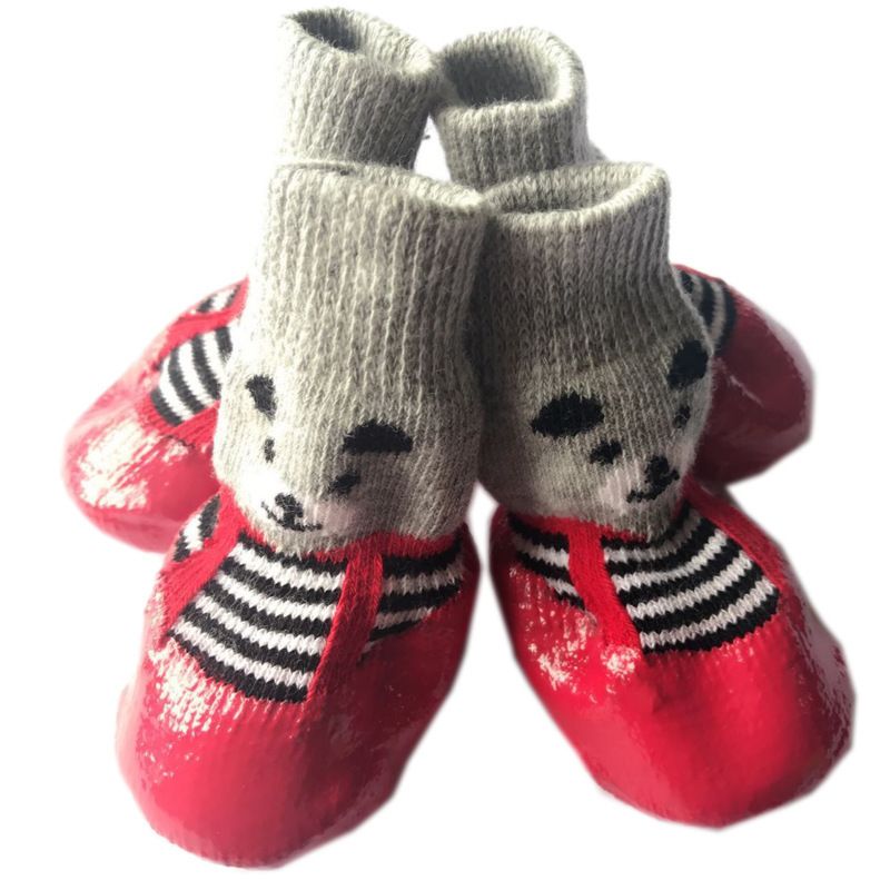 Rubber Dog Shoes Waterproof Anti Slip Red bear shoes L large size comes with 4 straps. recommendations [ 4-8kg ] shoe width 5.5cm