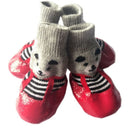 Rubber Dog Shoes Waterproof Anti Slip Red bear shoes S small size comes with 4 straps. it is recommended that the shoe width is 3cm within 1.5kg