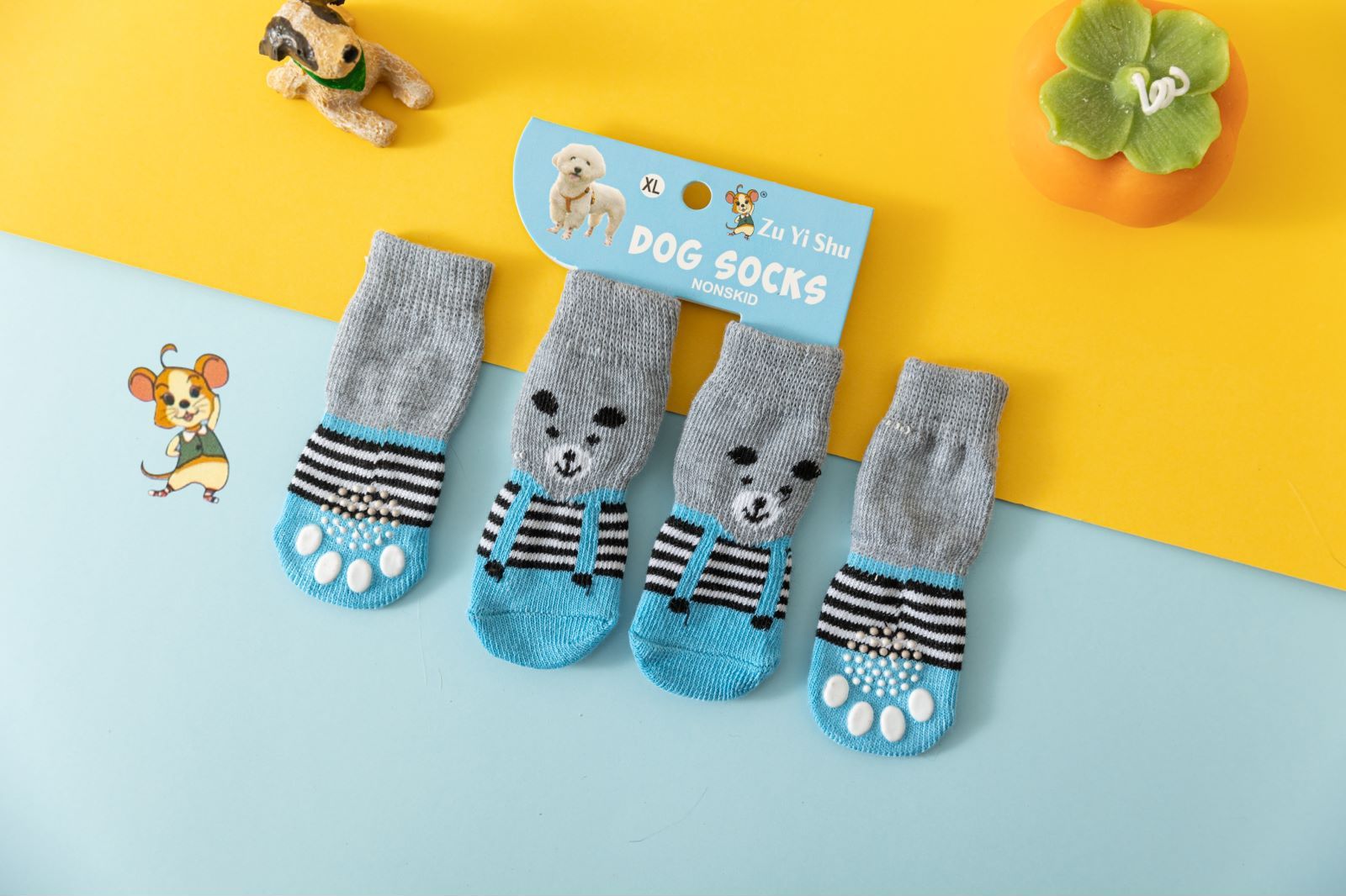 Rubber Dog Shoes Waterproof Anti Slip Blue bear [socks] Medium size m comes with 4 straps. recommended [within 1.5-4kg cm] shoe width 4.5cm