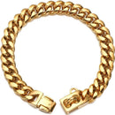 Heavy-Duty Metal Cuban Link Dog Collar with Bone Charm – 14mm Stainless Steel Hip-Hop Chain Necklace for Everyday Walks, Outdoor Adventures, and Stylish Pet Accessories in Gold, Silver, Black, and Rose Gold (RoseGold, 14mm*46cm（18in）)