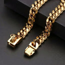 Heavy-Duty Metal Cuban Link Dog Collar with Bone Charm – 14mm Stainless Steel Hip-Hop Chain Necklace for Everyday Walks, Outdoor Adventures, and Stylish Pet Accessories in Gold, Silver, Black, and Rose Gold (RoseGold, 14mm*66cm（26in）)