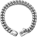 Heavy-Duty Metal Cuban Link Dog Collar with Bone Charm – 14mm Stainless Steel Hip-Hop Chain Necklace for Everyday Walks, Outdoor Adventures, and Stylish Pet Accessories in Gold, Silver, Black, and Rose Gold (RoseGold, 14mm*66cm（26in）)