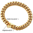 Heavy-Duty Metal Cuban Link Dog Collar with Bone Charm – 14mm Stainless Steel Hip-Hop Chain Necklace for Everyday Walks, Outdoor Adventures, and Stylish Pet Accessories in Gold, Silver, Black, and Rose Gold (RoseGold, 14mm*75cm（30in）)