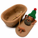 Lazy Bath Man Incense Burner – Handcrafted Ceramic Fun Aromatherapy Holder with Knitted Hat, a Whimsical Desktop Decor Piece for Relaxing Home, Tea Room, or Office Ambiance (Brown)