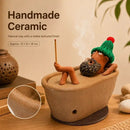 Lazy Bath Man Incense Burner – Handcrafted Ceramic Fun Aromatherapy Holder with Knitted Hat, a Whimsical Desktop Decor Piece for Relaxing Home, Tea Room, or Office Ambiance (Brown)