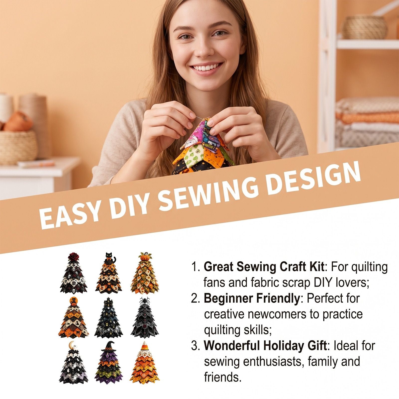 Spooky DIY Felt Halloween Tree Kit – Create a Whimsical Holiday Centerpiece with Pre-Cut Fabric, Plush Fill, and Adorable Ghostly Charms for Mantel, Desk, or Shelf Décor. (Ghost & Moon)