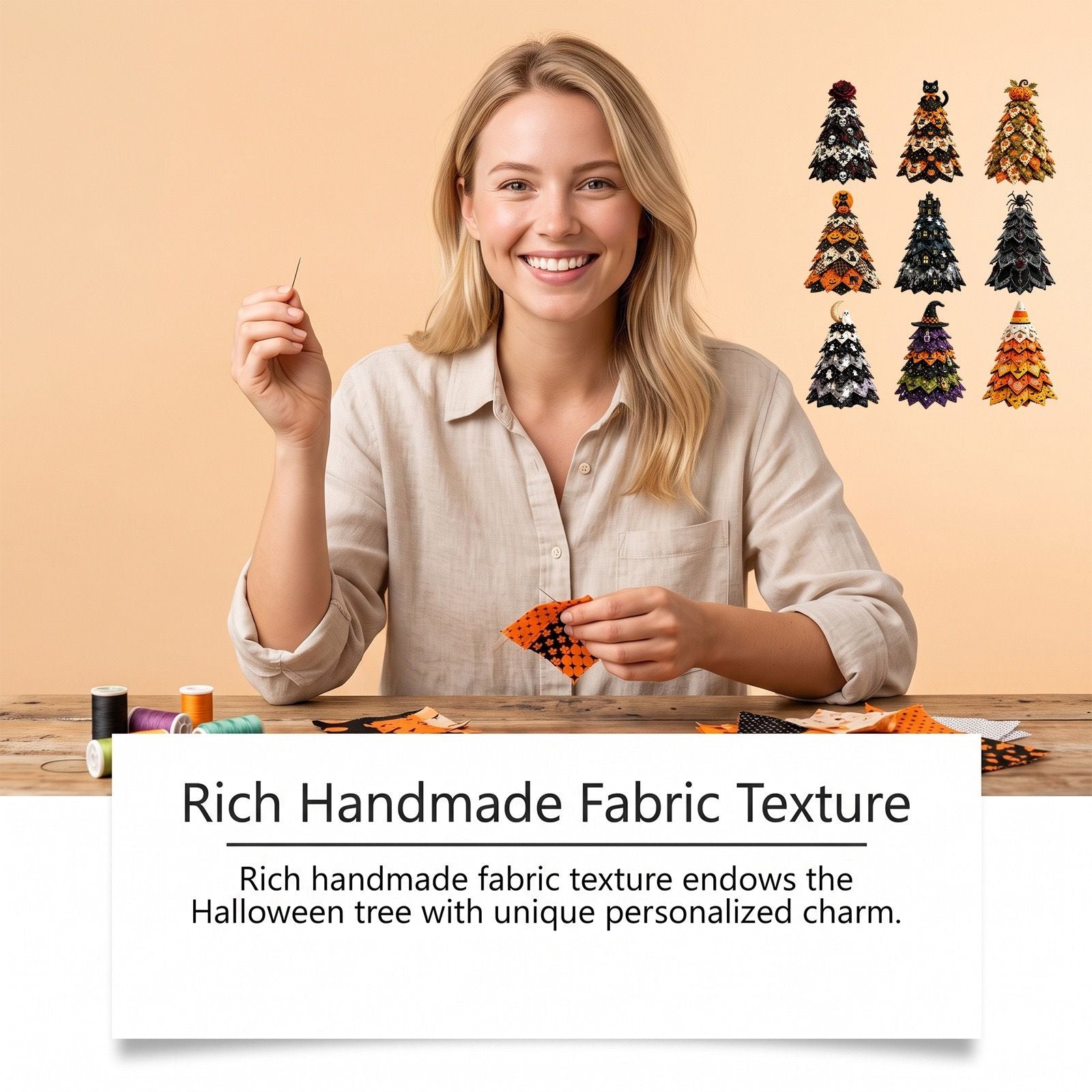 Spooky DIY Felt Halloween Tree Kit – Create a Whimsical Holiday Centerpiece with Pre-Cut Fabric, Plush Fill, and Adorable Ghostly Charms for Mantel, Desk, or Shelf Décor. (Ghost & Moon)