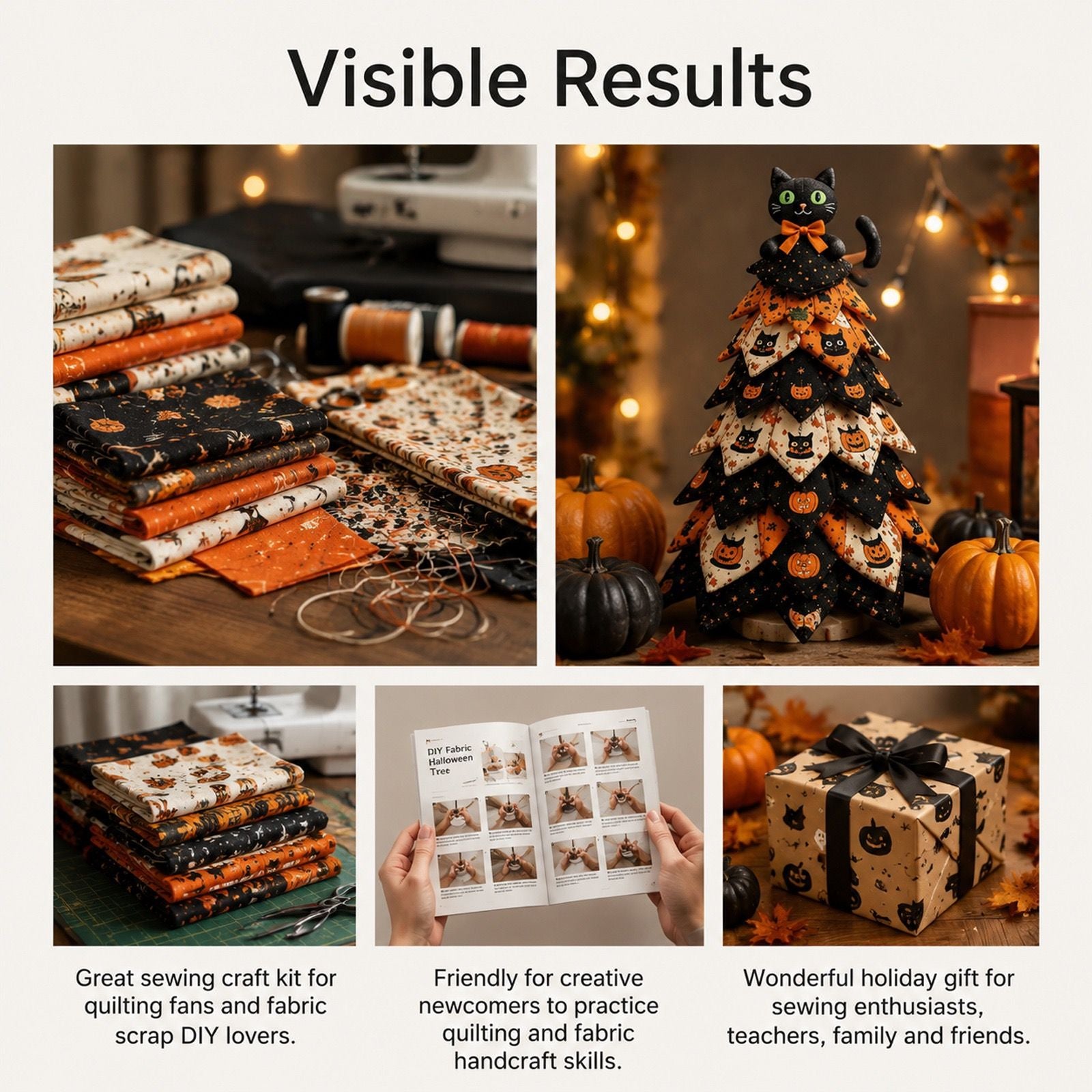 Spooky DIY Felt Halloween Tree Kit – Create a Whimsical Holiday Centerpiece with Pre-Cut Fabric, Plush Fill, and Adorable Ghostly Charms for Mantel, Desk, or Shelf Décor. (Large Pumpkin)