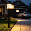 Solar Powered Outdoor Wall Lamp with Radar Motion Sensor, Dual Installation as Wall Mount or Ground Spike, Rechargeable Garden Path Light, Warm White Glow for Patio, Lawn, and Entryway Illumination (Warm Light, 2PCS)
