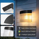 Solar Powered Outdoor Wall Lamp with Radar Motion Sensor, Dual Installation as Wall Mount or Ground Spike, Rechargeable Garden Path Light, Warm White Glow for Patio, Lawn, and Entryway Illumination (Warm Light, 4PCS)