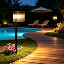 Solar Powered Outdoor Wall Lamp with Radar Motion Sensor, Dual Installation as Wall Mount or Ground Spike, Rechargeable Garden Path Light, Warm White Glow for Patio, Lawn, and Entryway Illumination (Warm Light, 4PCS)