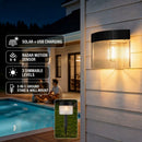 Solar Powered Outdoor Wall Lamp with Radar Motion Sensor, Dual Installation as Wall Mount or Ground Spike, Rechargeable Garden Path Light, Warm White Glow for Patio, Lawn, and Entryway Illumination (White Light, 2PCS)