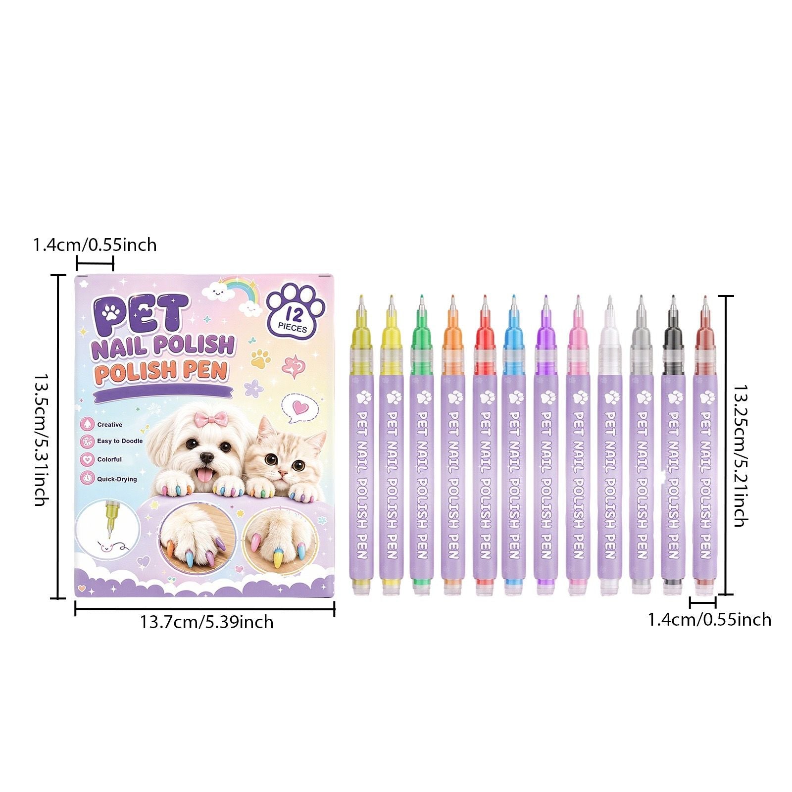 12-Piece Pet Nail Art Pen Set – Safe, Vibrant, and Easy-to-Use Color Pens for Cat and Dog Claw Decoration, Perfect for Home Grooming or Professional Pet Salon Styling with Long-Lasting, Non-Toxic Formula (Lavender)