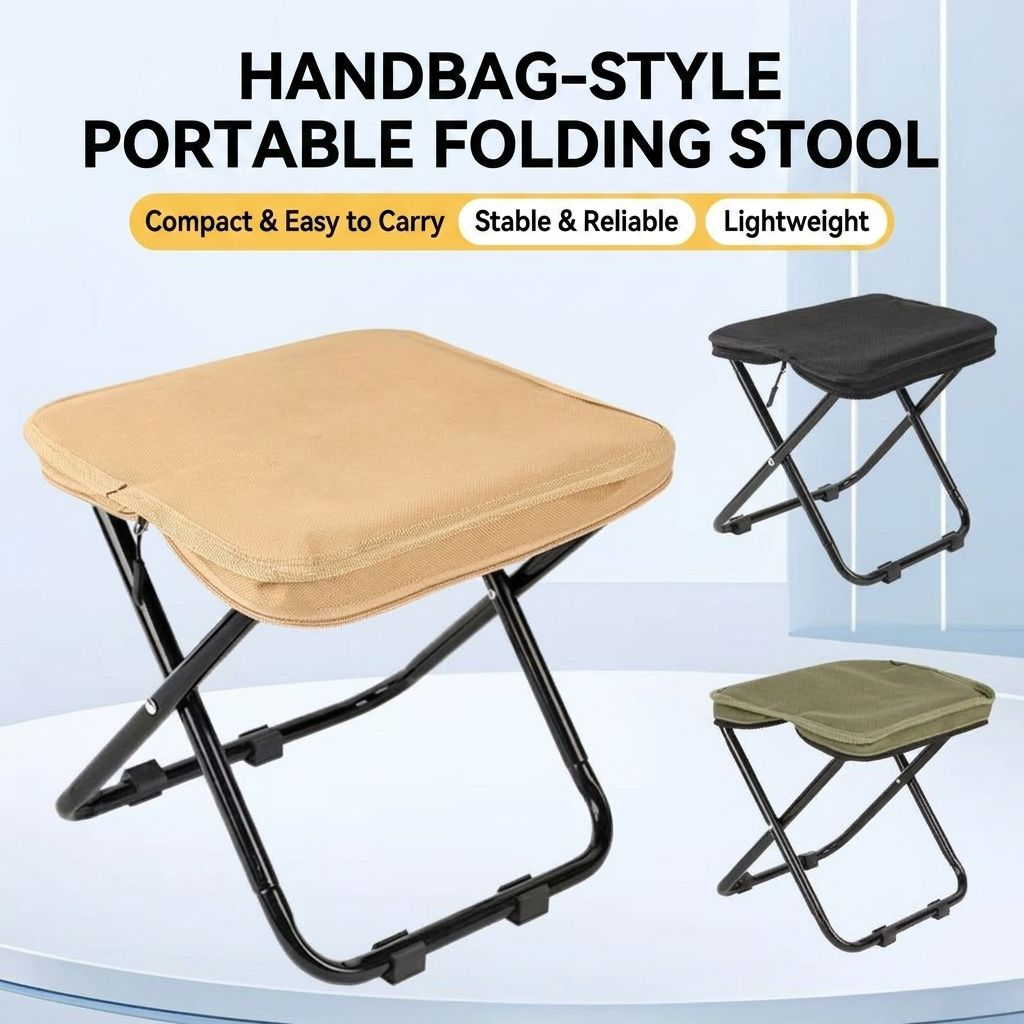 Ultra-Light Portable Folding Stool with Carry Handle – Compact Handbag-Style Camping Seat for Outdoor Adventures, Travel, Queuing, and Picnics, Heavy-Duty Aluminum Alloy Frame, Supports Up to 120kg (L, Khaki)