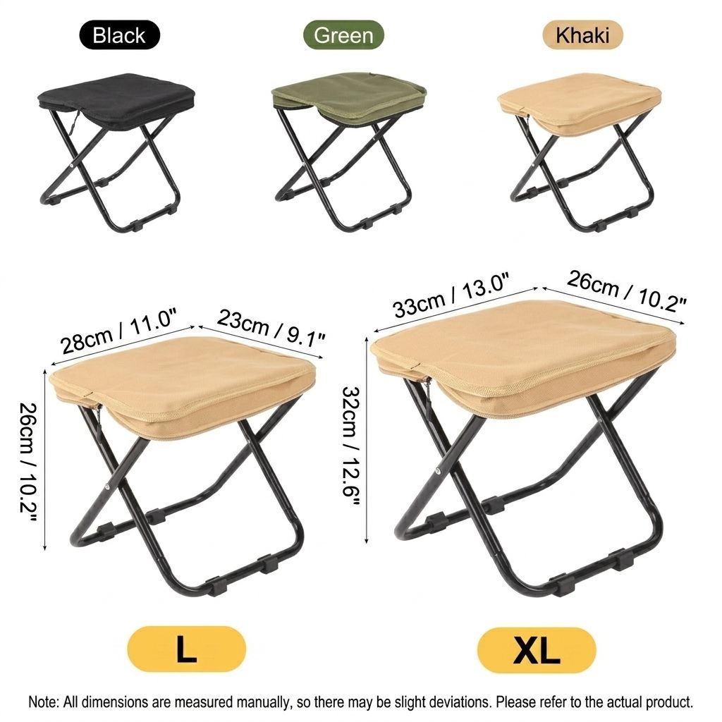 Ultra-Light Portable Folding Stool with Carry Handle – Compact Handbag-Style Camping Seat for Outdoor Adventures, Travel, Queuing, and Picnics, Heavy-Duty Aluminum Alloy Frame, Supports Up to 120kg (XL, Black)