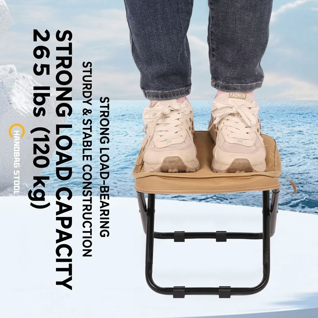 Ultra-Light Portable Folding Stool with Carry Handle – Compact Handbag-Style Camping Seat for Outdoor Adventures, Travel, Queuing, and Picnics, Heavy-Duty Aluminum Alloy Frame, Supports Up to 120kg (XL, Black)