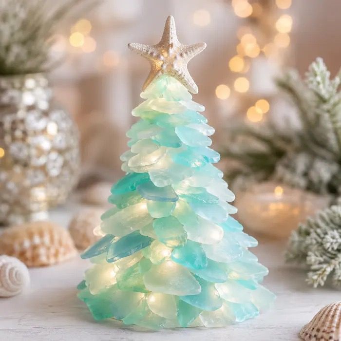 DIY Luminous Sea Glass Christmas Ornament Kit – Create Santa, Snowman, Reindeer, Wreath, Tree & Angel Decor with Built-in LED Lights, Perfect Handmade Holiday Centerpiece & Gift for Festive Home Ambiance (Angel)