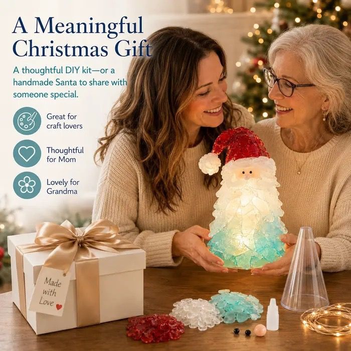 DIY Luminous Sea Glass Christmas Ornament Kit – Create Santa, Snowman, Reindeer, Wreath, Tree & Angel Decor with Built-in LED Lights, Perfect Handmade Holiday Centerpiece & Gift for Festive Home Ambiance (Reindeer)