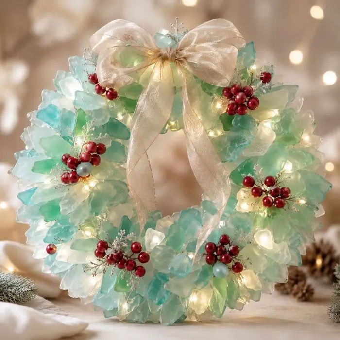 DIY Luminous Sea Glass Christmas Ornament Kit – Create Santa, Snowman, Reindeer, Wreath, Tree & Angel Decor with Built-in LED Lights, Perfect Handmade Holiday Centerpiece & Gift for Festive Home Ambiance (Reindeer)