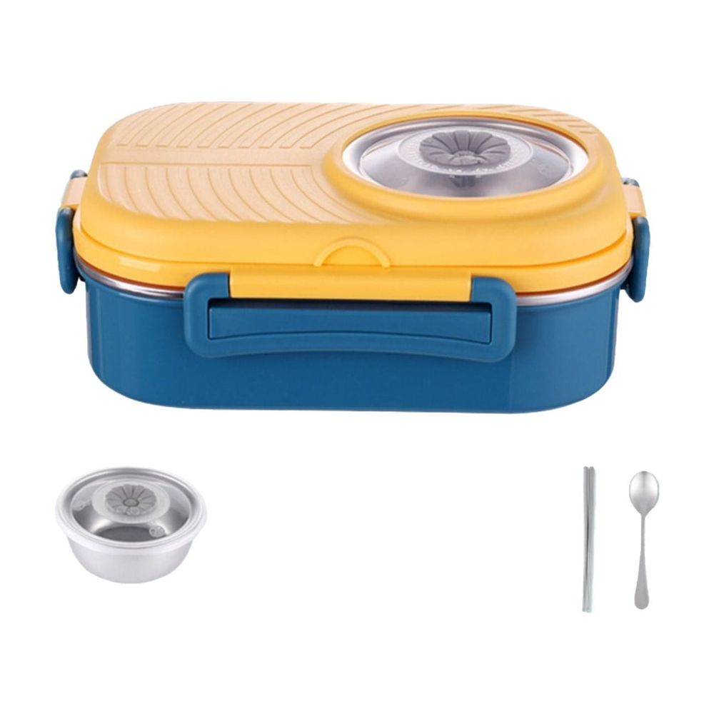 1100ml Double Layer 304 Stainless Steel Thermal Lunch Box, 3-Grid Design with Chopsticks Spoon & Soup Bowl, Red