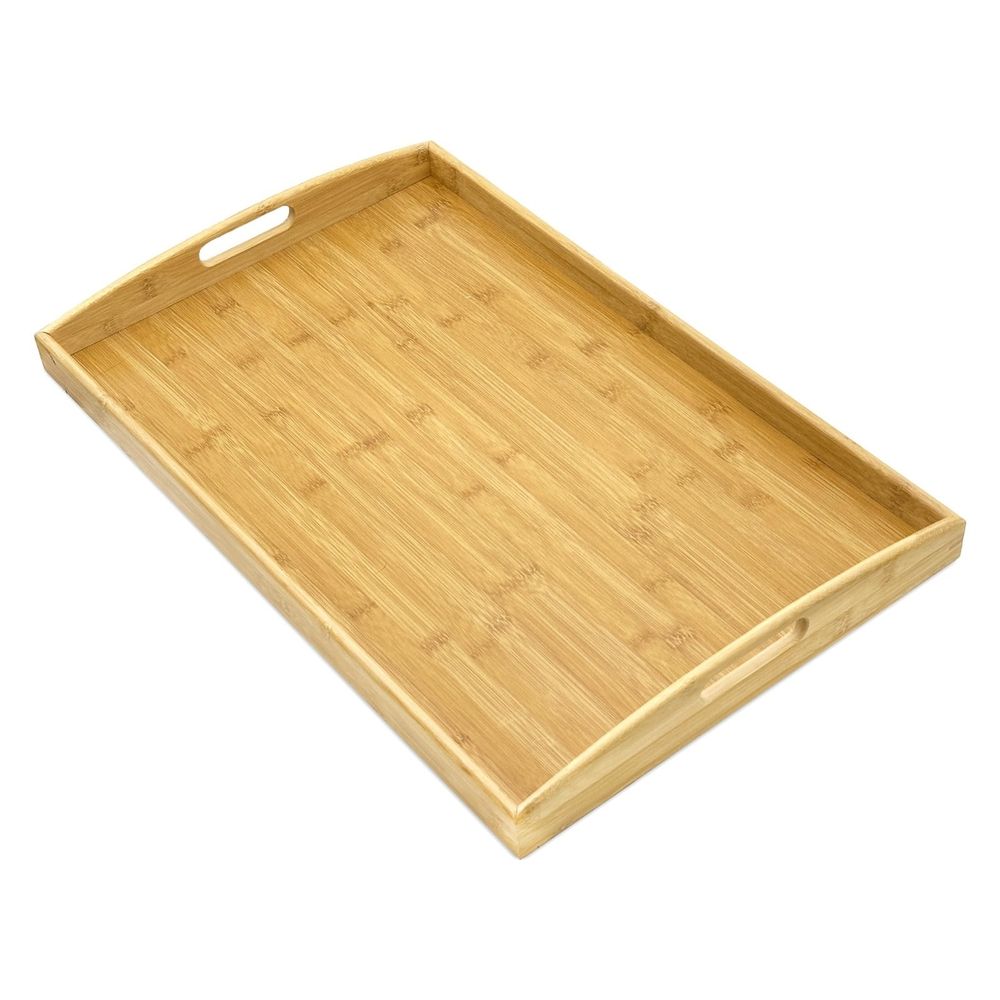 Portable Bamboo Serving Tray with Handles, Ideal for Breakfast in Bed, Dinner Service, and Living Room Use, Lightweight and Versatile for Restaurants, Size I, 1pc