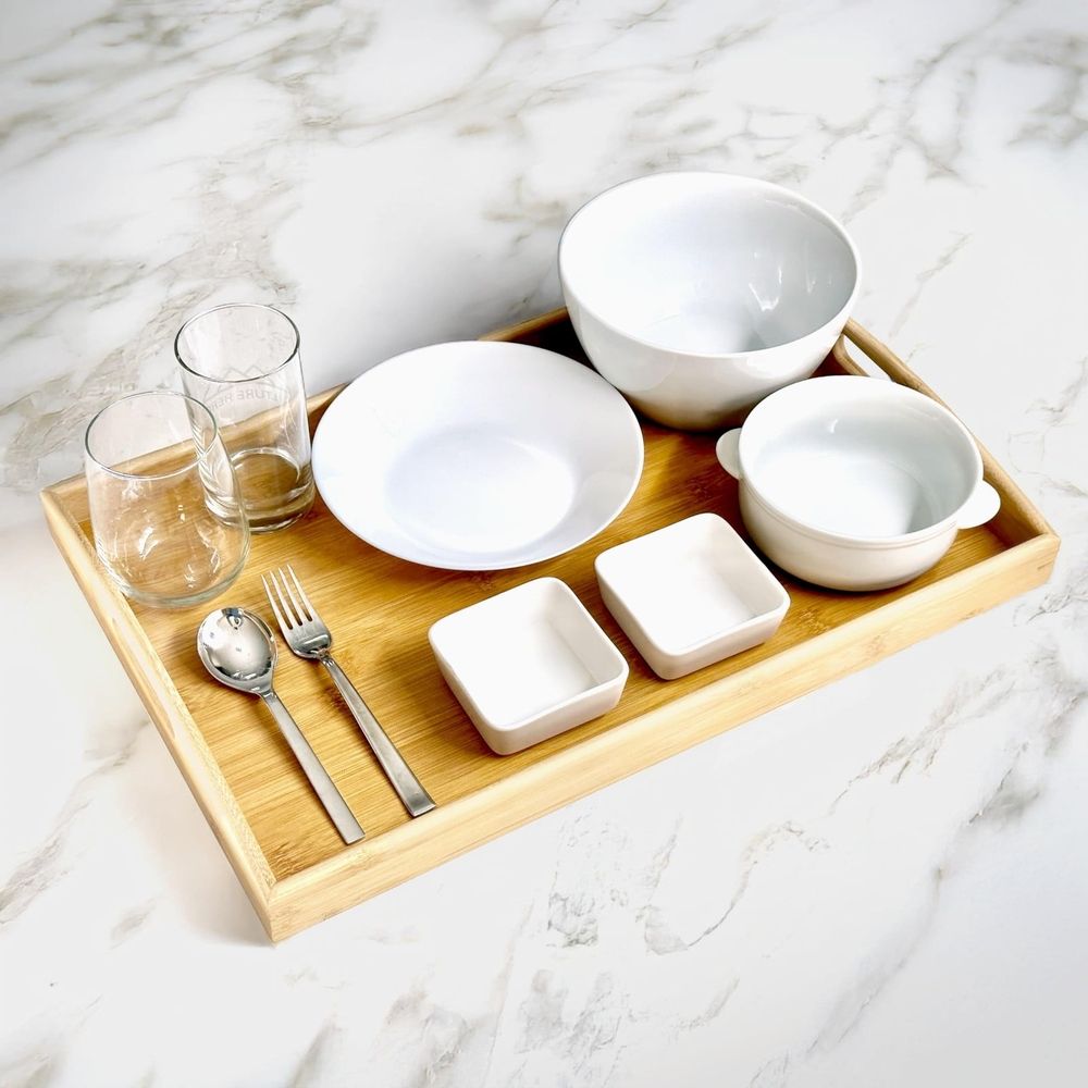 Portable Bamboo Serving Tray with Handles, Ideal for Breakfast in Bed, Dinner Service, and Living Room Use, Lightweight and Versatile for Restaurants, Size I, 1pc