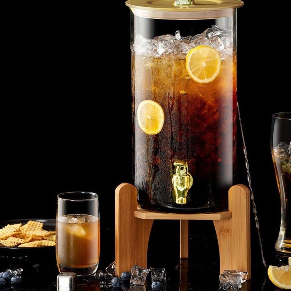 Yellow 17.5x17.5x9cm Wooden Beverage Dispenser Stand, Stable Base for Lemonade & Drink Dispensers, Home Bar Essential