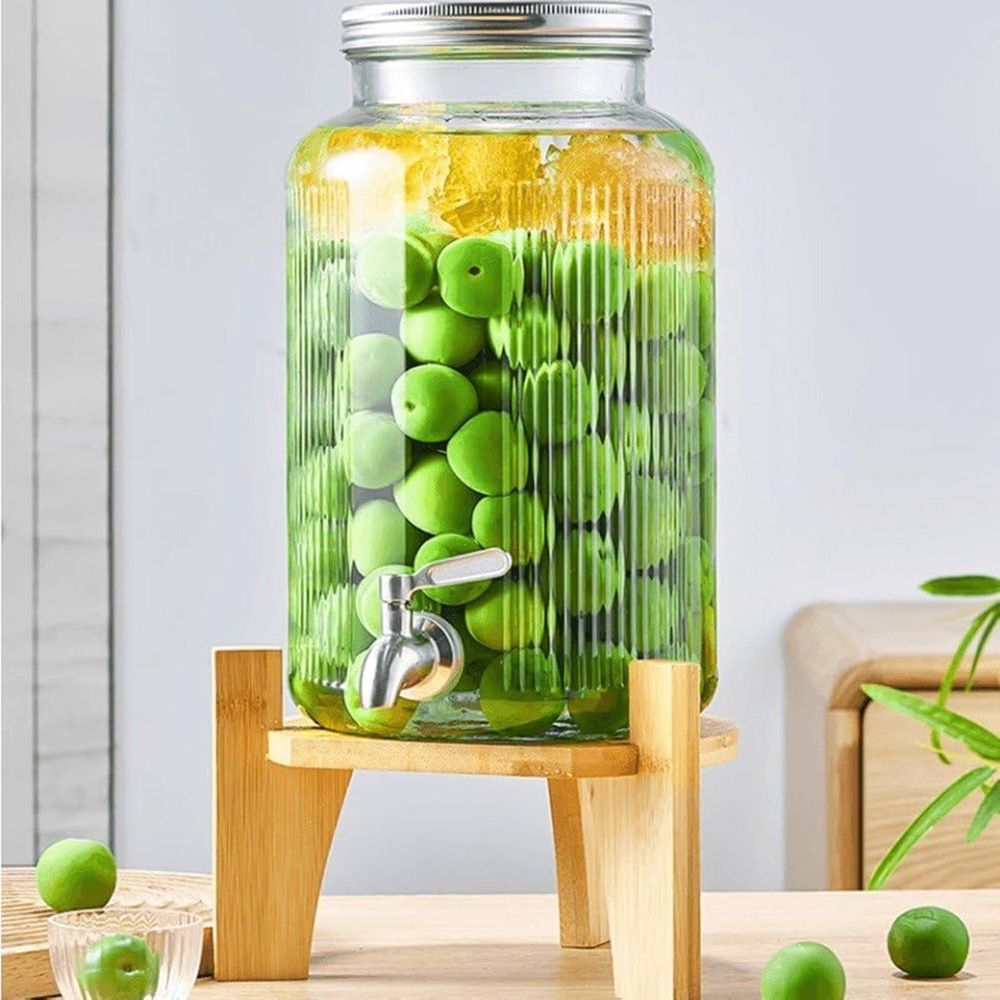 Yellow 17.5x17.5x9cm Wooden Beverage Dispenser Stand, Stable Base for Lemonade & Drink Dispensers, Home Bar Essential