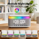 15W Fast Wireless Charging Alarm Clock with Bluetooth Speaker, White Noise Mochine & RGB Night Light, 6-in-1 Digital Bedside Alarm Clock Radio for Bedroom, Grey