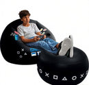 Inflatable Gaming Chair for Kids & Teens with Cup Holders and Side Pocket - This Air Bean Bag Game Chair is The Perfect Furniture for Gamer Room Décor (Gaming Time with Ottoman)
