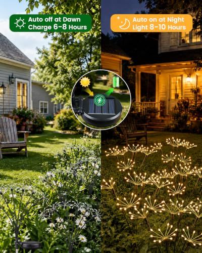 Solar Garden Firework Lights for Lawn Path Patio & Outdoor Night Decor (Warm White)