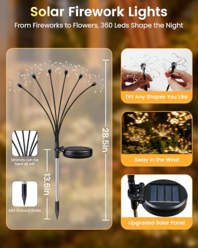 Solar Firework Garden Lights: Perfect for Patio, Lawn, Yard Paths and Outdoor Decor (Warm White)