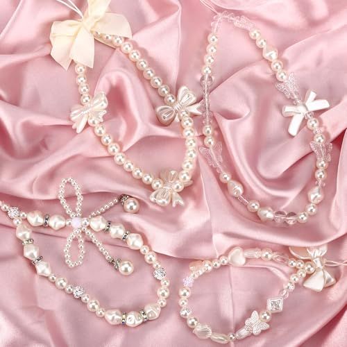 4 Pcs Beaded Phone Charms for Phones, Cameras – Fashionable Cute Accessories for Daily Use, Gifting (white)